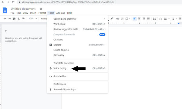 Google docs voice typing